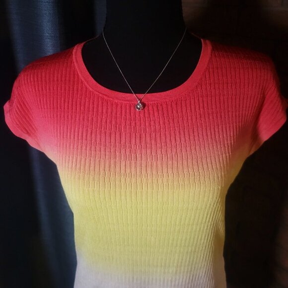 Jones New York Women's Ombre Style Capped Sleeve Ribbed Top - Size L - Picture 4 of 11